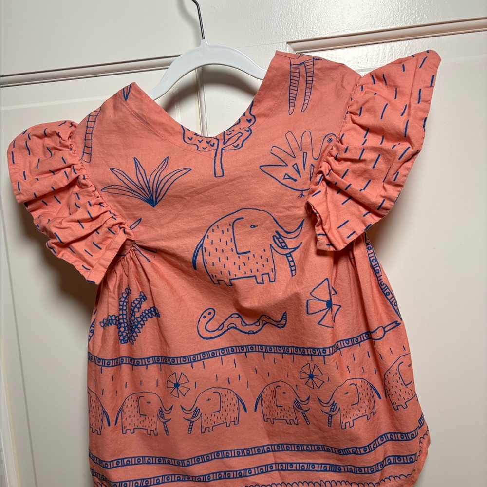 Coral Elephant Print Ruffle Sleeve Dress - Picture 7 of 7